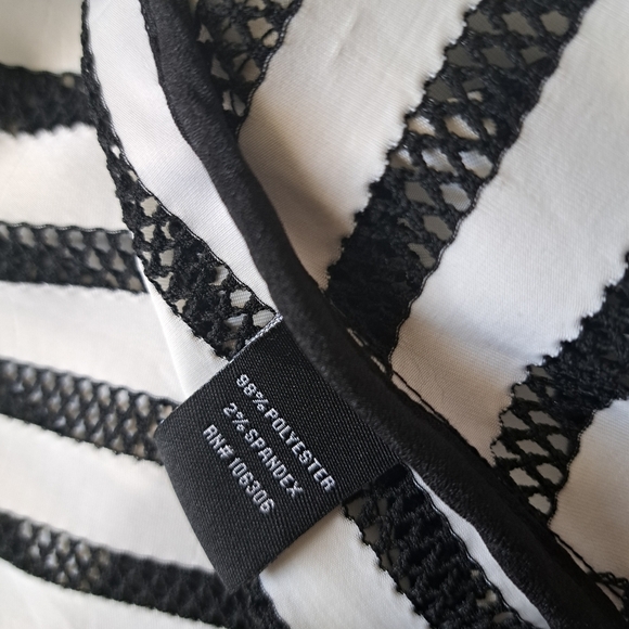 BEREK black white stripe bathing suit coverup zip front shirt coastal fishnet SM - Picture 7 of 7